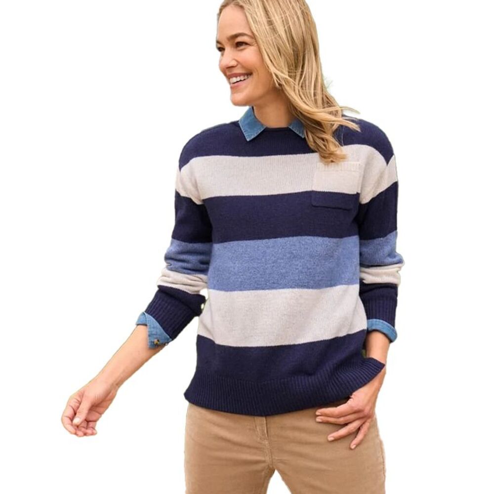 WoolOvers Womens/Ladies Longline Boat Neck Tunic / Blue/Cream